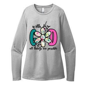 With God All Things Are Possible Floral Faith Womens CVC Long Sleeve Shirt