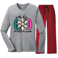 With God All Things Are Possible Floral Faith Women's Long Sleeve Flannel Pajama Set 