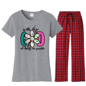 With God All Things Are Possible Floral Faith Women's Flannel Pajama Set