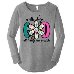 With God All Things Are Possible Floral Faith Women's Perfect Tri Tunic Long Sleeve Shirt