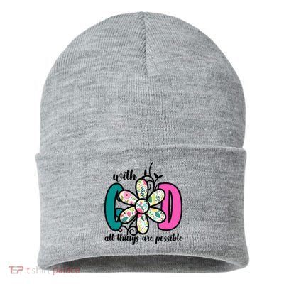 With God All Things Are Possible Floral Faith Sustainable Knit Beanie