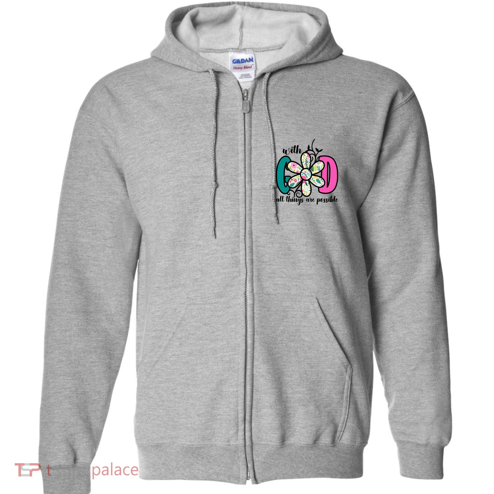 With God All Things Are Possible Floral Faith Full Zip Hoodie