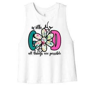 With God All Things Are Possible Floral Faith Women's Racerback Cropped Tank