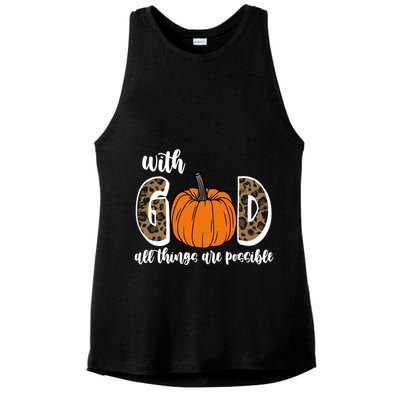 With God All Things Are Possible Fall Pumpkin Ladies PosiCharge Tri-Blend Wicking Tank