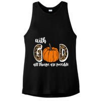 With God All Things Are Possible Fall Pumpkin Ladies PosiCharge Tri-Blend Wicking Tank