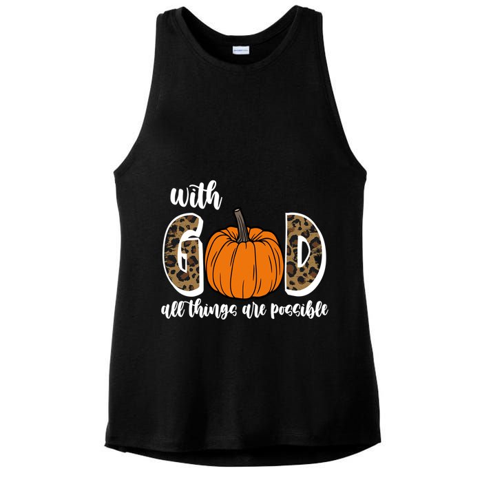 With God All Things Are Possible Fall Pumpkin Ladies PosiCharge Tri-Blend Wicking Tank