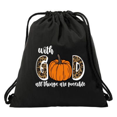 With God All Things Are Possible Fall Pumpkin Drawstring Bag