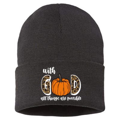 With God All Things Are Possible Fall Pumpkin Sustainable Knit Beanie