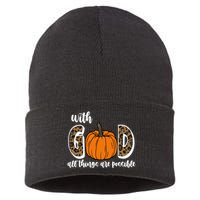 With God All Things Are Possible Fall Pumpkin Sustainable Knit Beanie