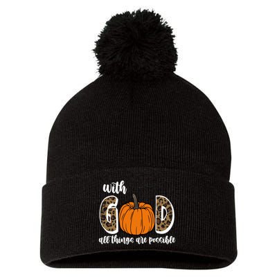 With God All Things Are Possible Fall Pumpkin Pom Pom 12in Knit Beanie