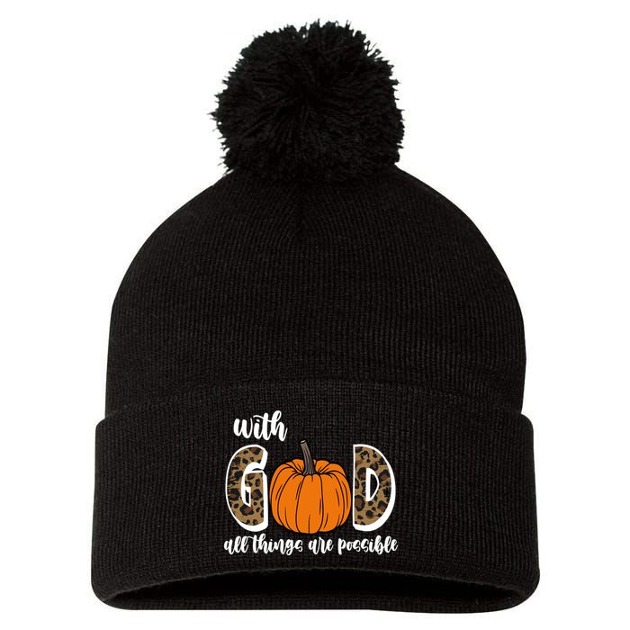 With God All Things Are Possible Fall Pumpkin Pom Pom 12in Knit Beanie