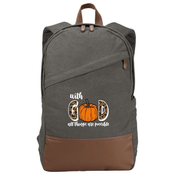With God All Things Are Possible Fall Pumpkin Cotton Canvas Backpack