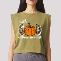 With God All Things Are Possible Fall Pumpkin Garment-Dyed Women's Muscle Tee