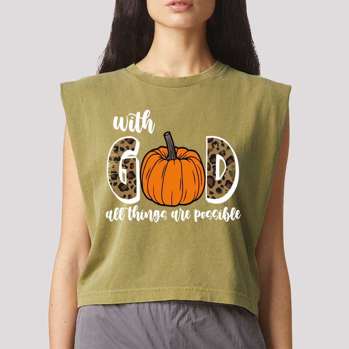 With God All Things Are Possible Fall Pumpkin Garment-Dyed Women's Muscle Tee