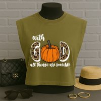 With God All Things Are Possible Fall Pumpkin Garment-Dyed Women's Muscle Tee
