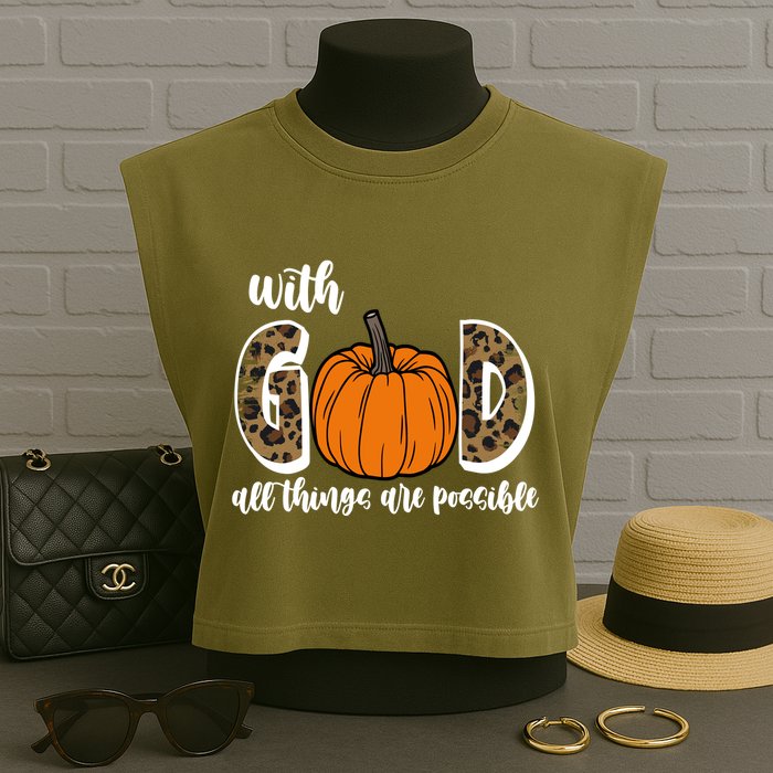 With God All Things Are Possible Fall Pumpkin Garment-Dyed Women's Muscle Tee