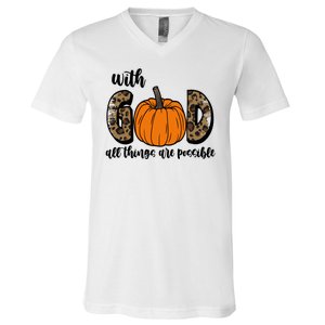 With God All Things Are Possible Fall Pumpkin V-Neck T-Shirt