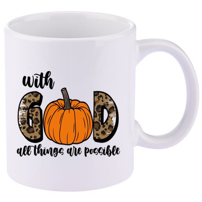 With God All Things Are Possible Fall Pumpkin 11oz C Handle Ceramic Mug