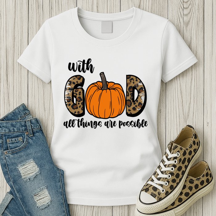 With God All Things Are Possible Fall Pumpkin Womens T-Shirt