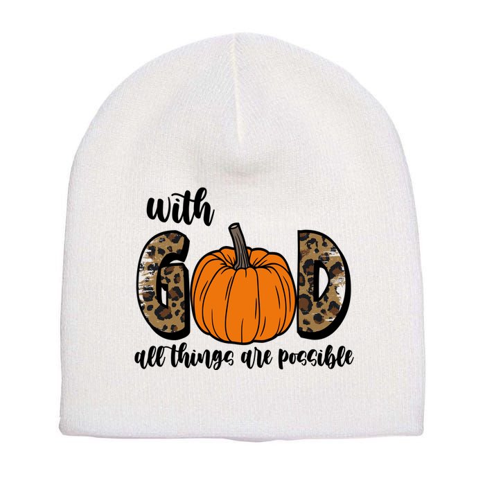 With God All Things Are Possible Fall Pumpkin Short Acrylic Beanie
