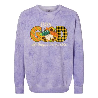 With God All Things Are Possible Christian Fall Colorblast Crewneck Sweatshirt