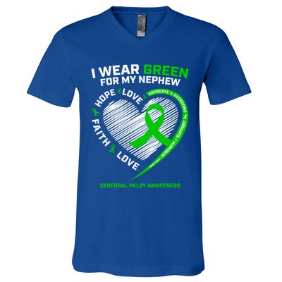 Wear Green Aunt Uncle Funny Gift Nephew Cerebral Palsy Awareness Funny Gift V-Neck T-Shirt