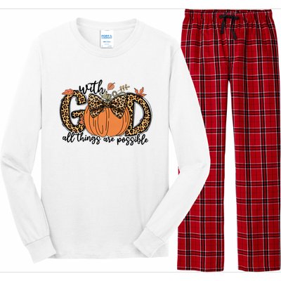 With God All Things Are Possible Christian Fall Thanksgiving Long Sleeve Pajama Set