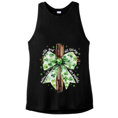 With God All Thing Are Possible St. PatrickS Coquette Bow Ladies PosiCharge Tri-Blend Wicking Tank