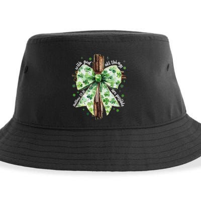 With God All Thing Are Possible St. PatrickS Coquette Bow Sustainable Bucket Hat
