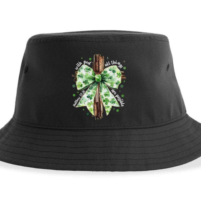 With God All Thing Are Possible St. PatrickS Coquette Bow Sustainable Bucket Hat