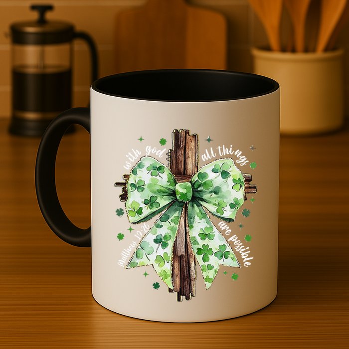 With God All Thing Are Possible St. PatrickS Coquette Bow Mug