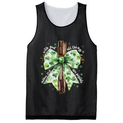 With God All Thing Are Possible St. PatrickS Coquette Bow Mesh Reversible Basketball Jersey Tank