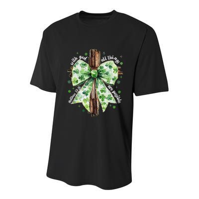 With God All Thing Are Possible St. PatrickS Coquette Bow Youth Performance Sprint T-Shirt
