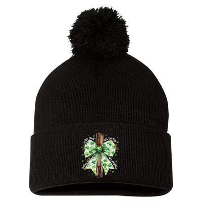 With God All Thing Are Possible St. PatrickS Coquette Bow Pom Pom 12in Knit Beanie