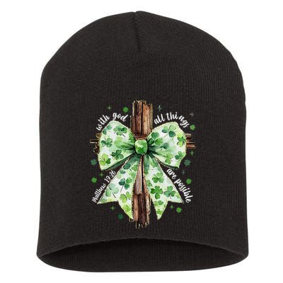 With God All Thing Are Possible St. PatrickS Coquette Bow Short Acrylic Beanie