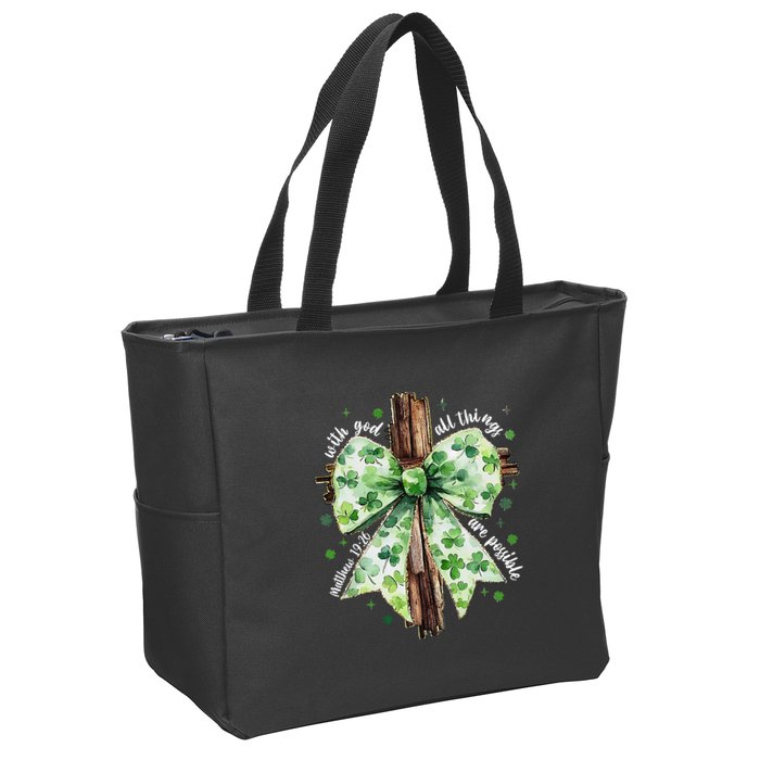 With God All Thing Are Possible St. PatrickS Coquette Bow Zip Tote Bag