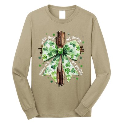 With God All Thing Are Possible St. PatrickS Coquette Bow Long Sleeve Shirt