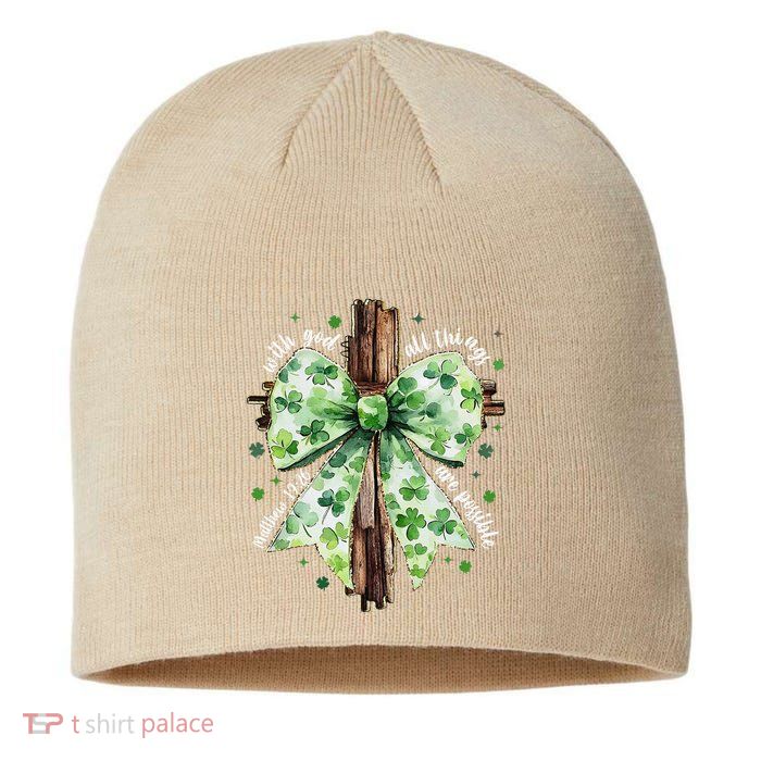 With God All Thing Are Possible St. PatrickS Coquette Bow Sustainable Beanie