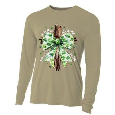 With God All Thing Are Possible St. PatrickS Coquette Bow Cooling Performance Long Sleeve Crew