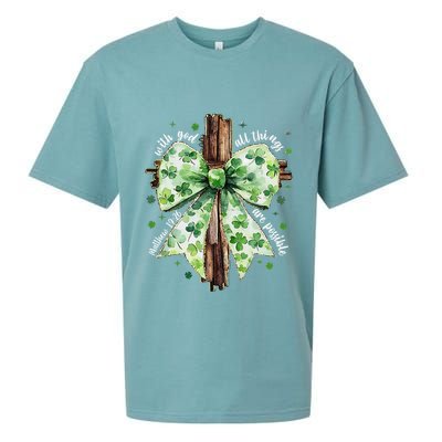 With God All Thing Are Possible St. PatrickS Coquette Bow Sueded Cloud Jersey T-Shirt