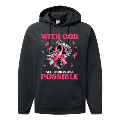 With God All Things Are Possible Breast Cancer Awareness Performance Fleece Hoodie