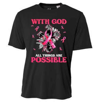 With God All Things Are Possible Breast Cancer Awareness Cooling Performance Crew T-Shirt