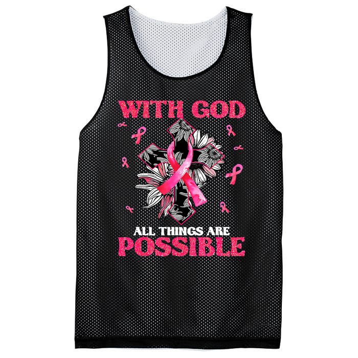 With God All Things Are Possible Breast Cancer Awareness Mesh Reversible Basketball Jersey Tank