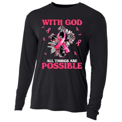 With God All Things Are Possible Breast Cancer Awareness Cooling Performance Long Sleeve Crew