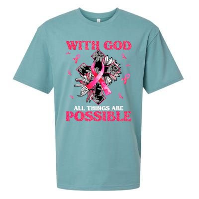 With God All Things Are Possible Breast Cancer Awareness Sueded Cloud Jersey T-Shirt