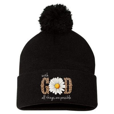 With God All Things Are Possible Sunflower Pom Pom 12in Knit Beanie