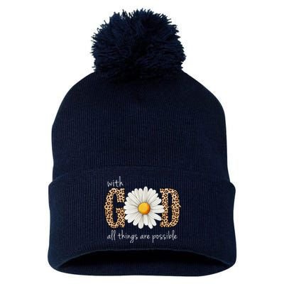 With God All Things Are Possible Sunflower Pom Pom 12in Knit Beanie