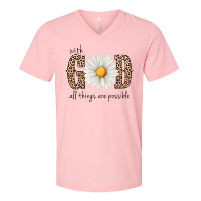 With God All Things Are Possible Sunflower V-Neck T-Shirt