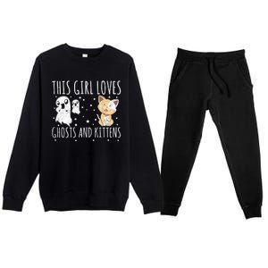 Women Ghosts And Kittens Lover This Loves Funny Premium Crewneck Sweatsuit Set