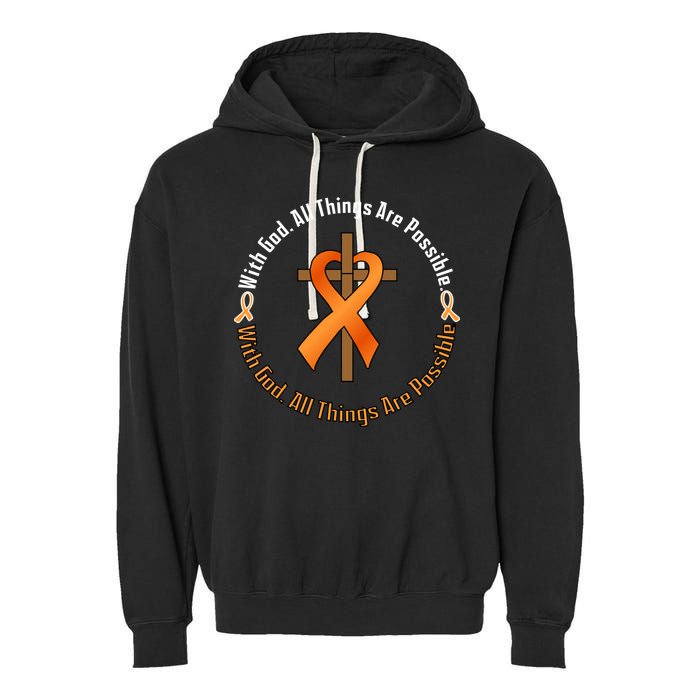 With God All Things Are Possible Multiple Sclerosis Awareness Garment-Dyed Fleece Hoodie